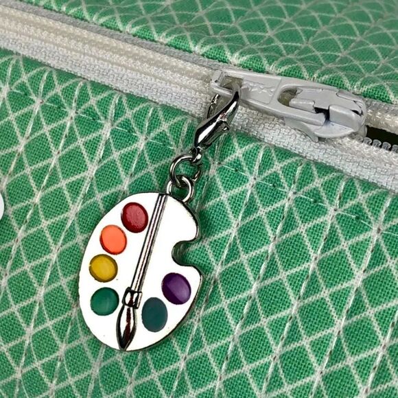 Artist Paint Palette Zipper Charm Antique Silver Plated Zinc Alloy Lobster Clasp - Picture 2 of 7